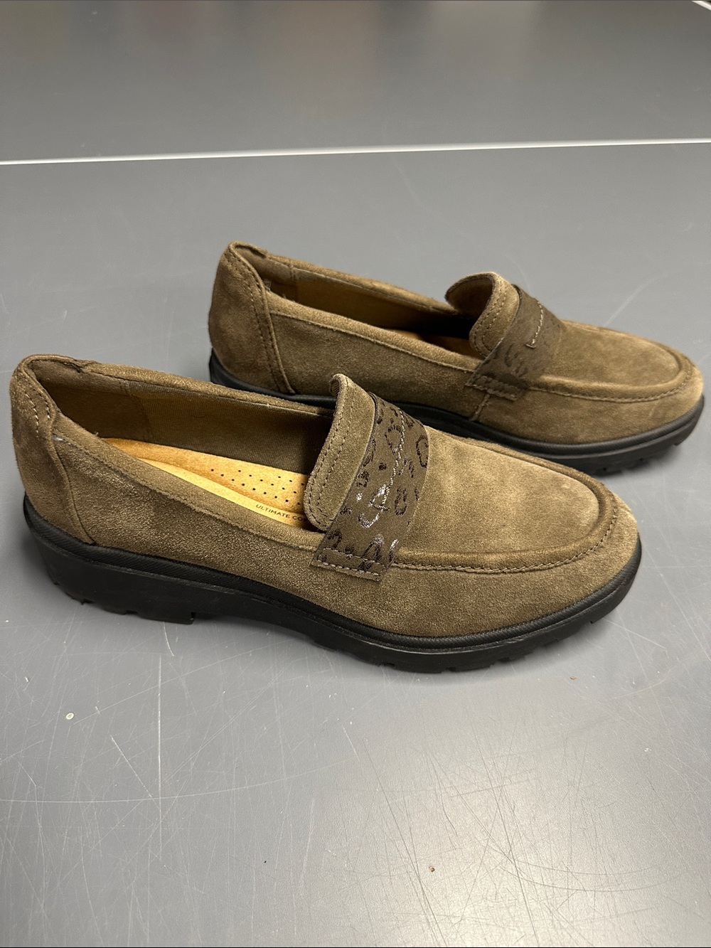 New Women’s Suede Slip-On Loafers in Olive Brown
